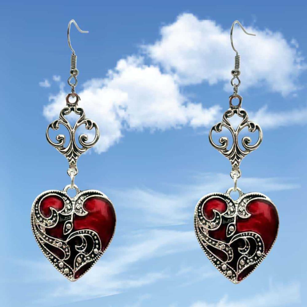 Orecchini Pendenti a Forma di Cuore Romantico con Smalto Rosso Drip Vittoriano per Donna Accessori Gioielli per Feste Gotica di Hallowmas Sposa Vampira
