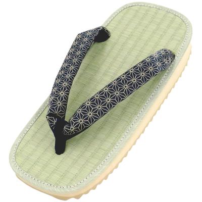 [Ai-Ai] Sandals, Sponge Sole, Tatami Straps, Indigo Dyed Pattern, Stripe/Hemp Leaf/Seigaiha Pattern, Black Straps, 5 Sizes Available [Made In Japan] (