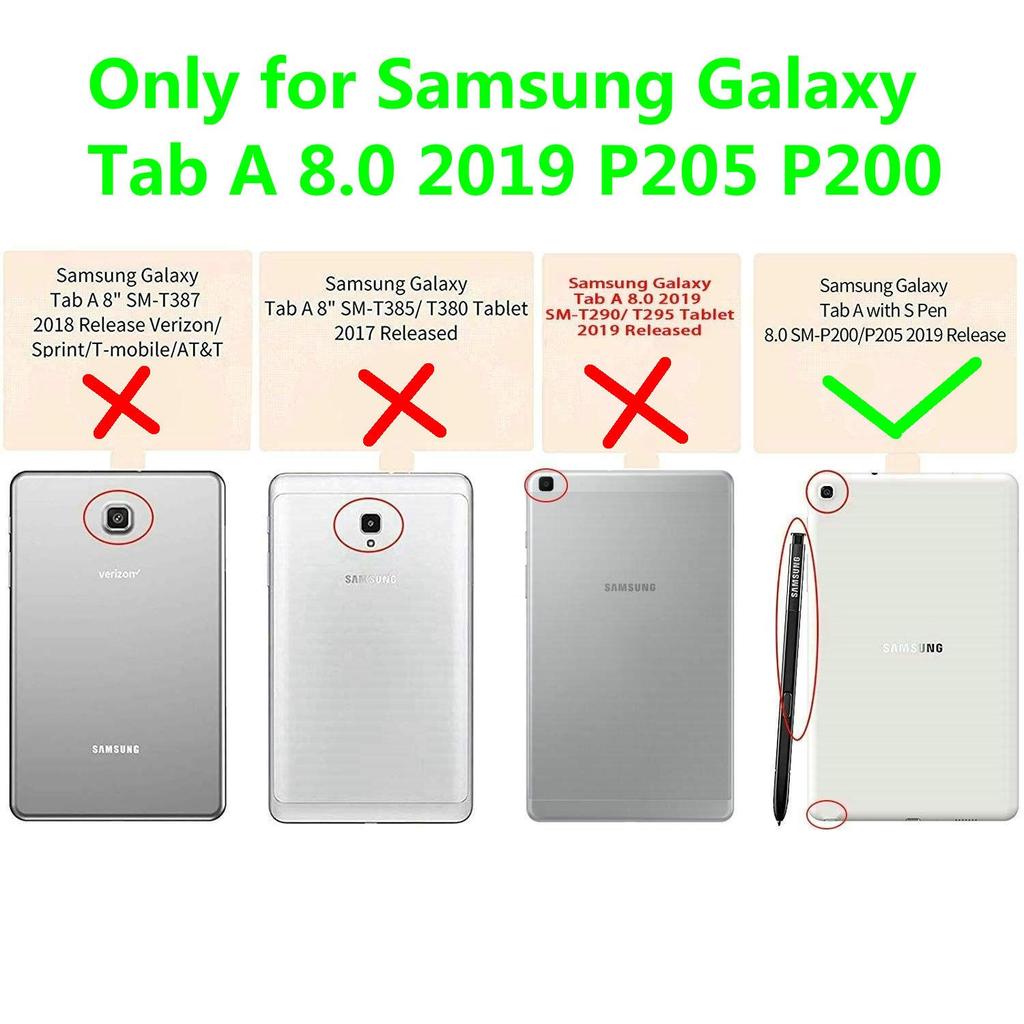 Pro Samsung Galaxy Tab A 8.0 (2019) s S Pen P200 P205PU Kožené Ochranné Pouzdro s Trojitým Stojanem