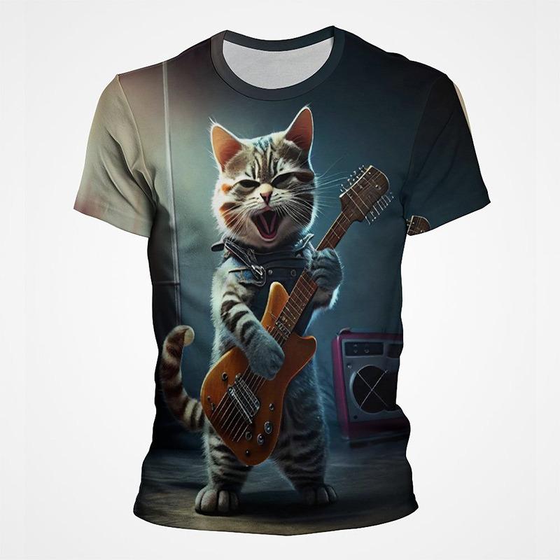 3d Print Colorful Funny Cat Animal Graphic T Shirts Men Summer Short Sleeve Mens Tee Tops Fashion Casual Plus Size Streetwear
