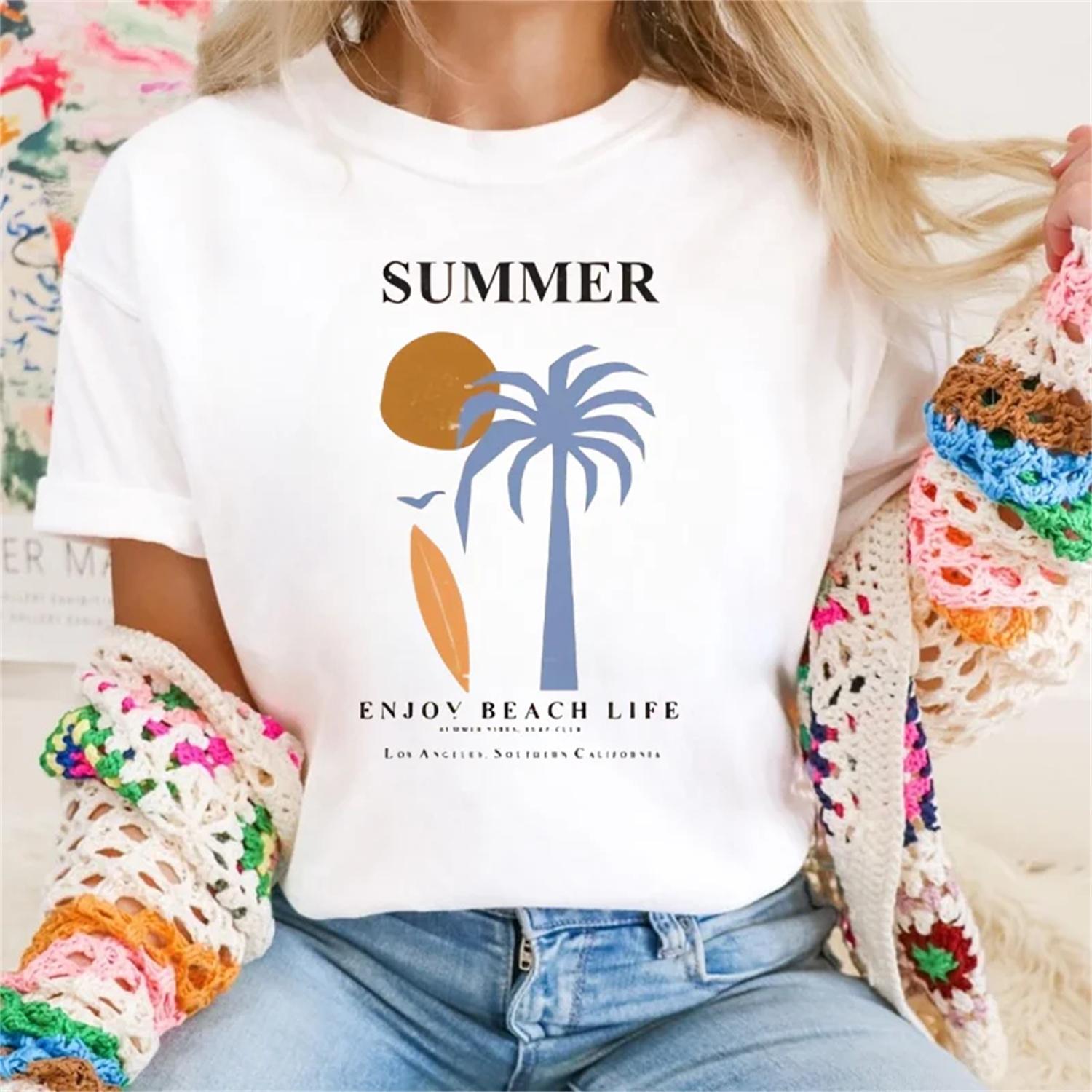 

Surfing Club Pattern Summer Casual T-Shirt Beach Vacation Women s Short Sleeved T-Shirt Clothing O-Neck Fashion Versatile Top XXXXXL білий
