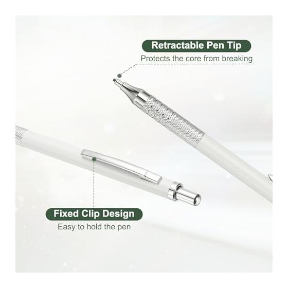 PATIKIL 2pcs 1.3mm Mechanical Pencils, Automatic Metal Holder Drafting Sketch Woodworking Pencils, White, Wear-Resistant, Sturdy, Waterproof,