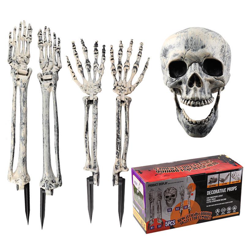 Skeleton Ground Stakes: Halloween Decoration with Skull and Ghost Hand Props