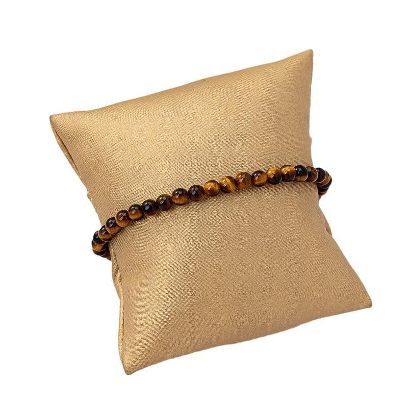 Copper Chain Necklace With Brown Tiger Eye Beads U-Shaped Clasp Vintage Boho Choker Women Men Winter