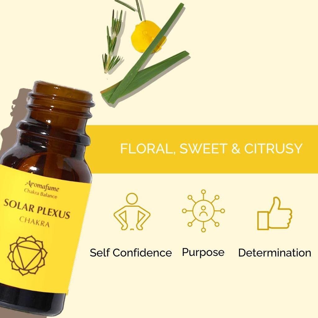 Solar Plexus Chakra Essential Oil Diffuser Blend by Aromafume | 10ml/0.33 fl oz | Manipura | Aromatherapy Oils for Chakra Balance | Lemongrass &