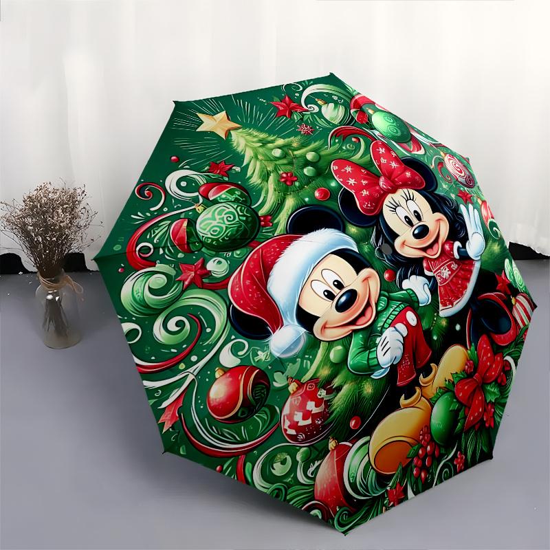 Mickey Mouse, Minnie Mouse Automatic Opening and Closing Umbrella - 8 Ribs Portable Folding Umbrella with Plastic Handle, Suitable for Leisu