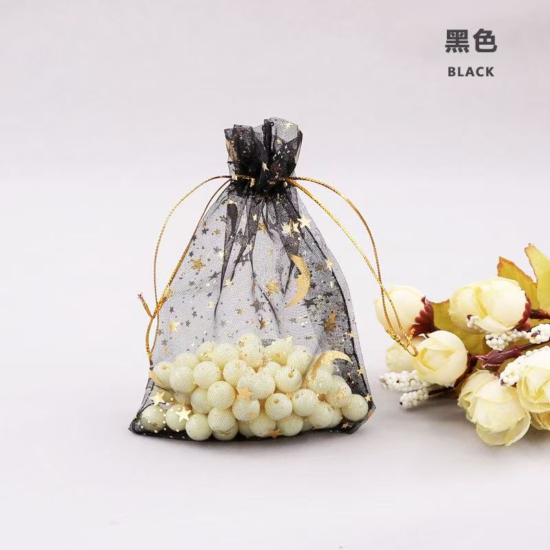 20PCS Moon Stars Drawstring Organza Bags Jewelry Gift Bags Pouches Gold Star Organza Favor Pouches for Christmas Wedding
