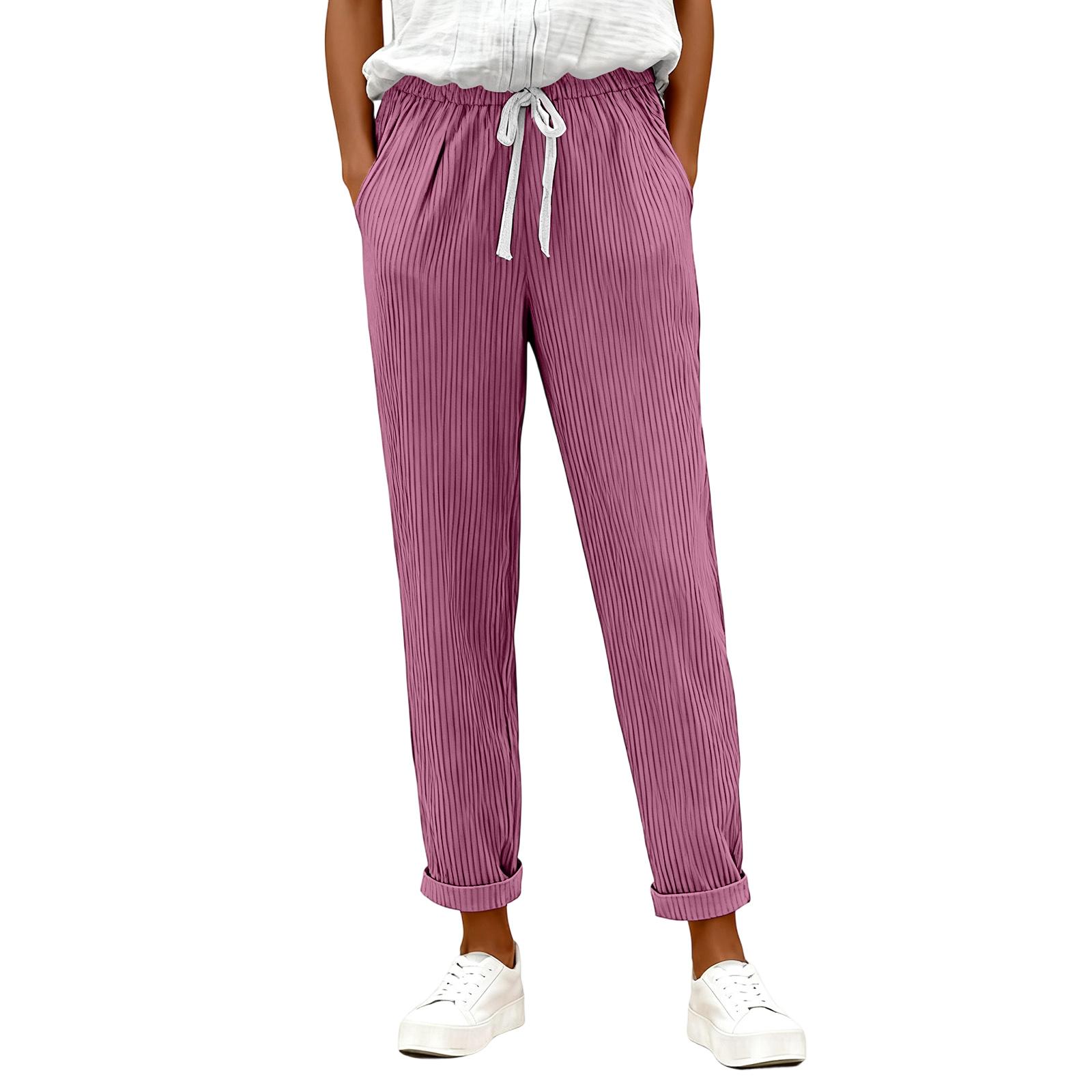 

Women s Fashion Color Elastic Waist Pocket Strap Casual Pants M
