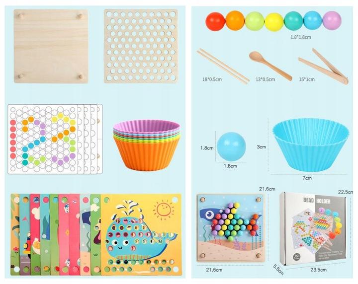 Montessori Drewniana Układanka Z Kulkami Drewniany Sorter Gra Puzzle Dzieci