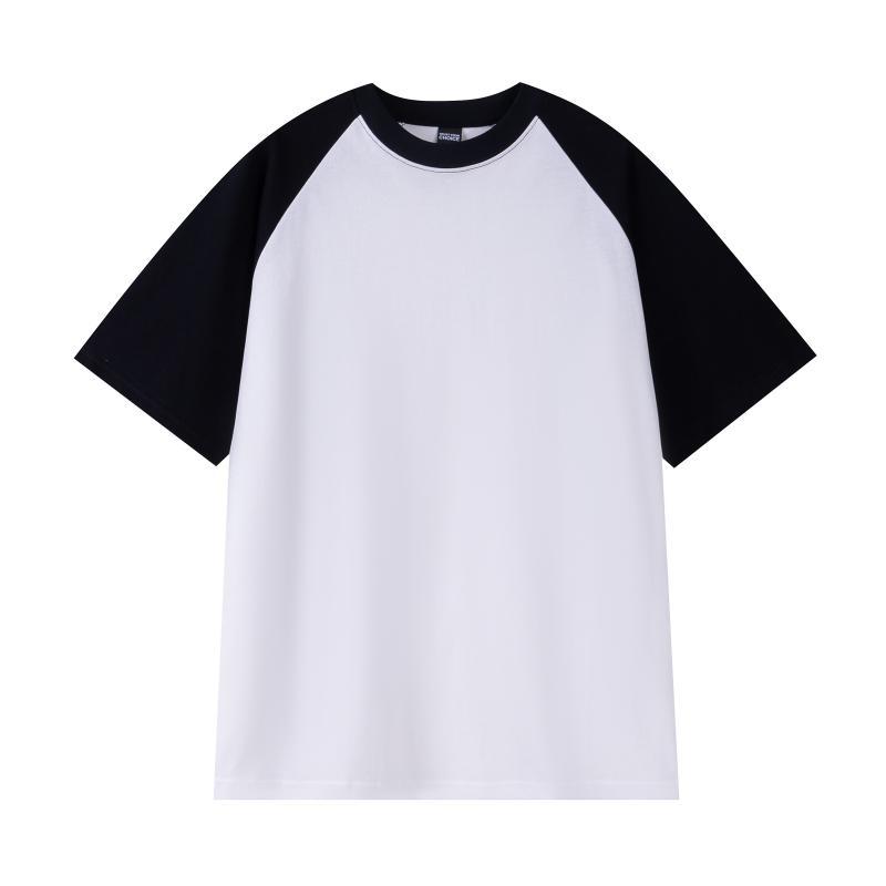 Spring and summer g heavy loose top American retro pure cotton shoulder ramp short sleeve contrasting color couple T-shirt contrasting color design