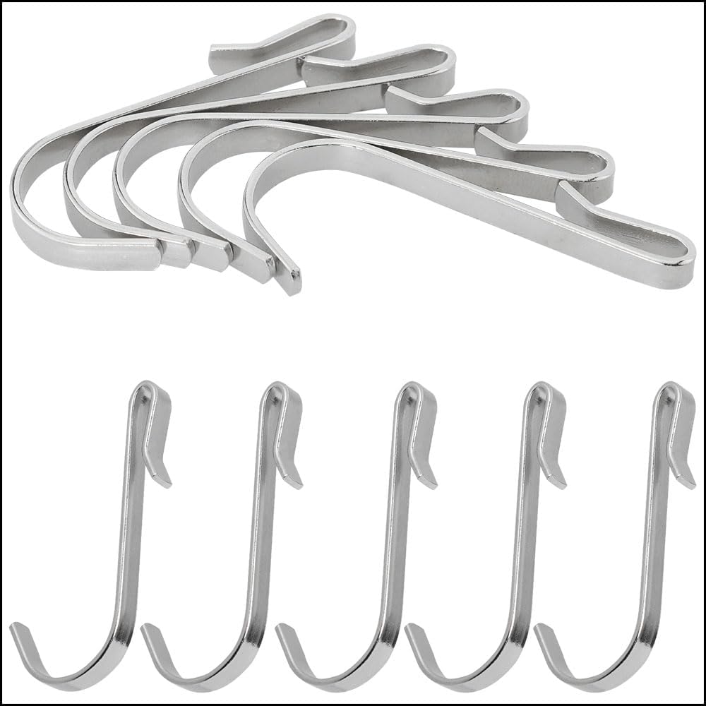10PCS Stainless Steel J-Shaped Wire Rack Hooks - Hanging Sink Grid, Cabinet Door & Dormitory Hooks for Hanging Clothes - Bathroom & Kitchen Hanger -