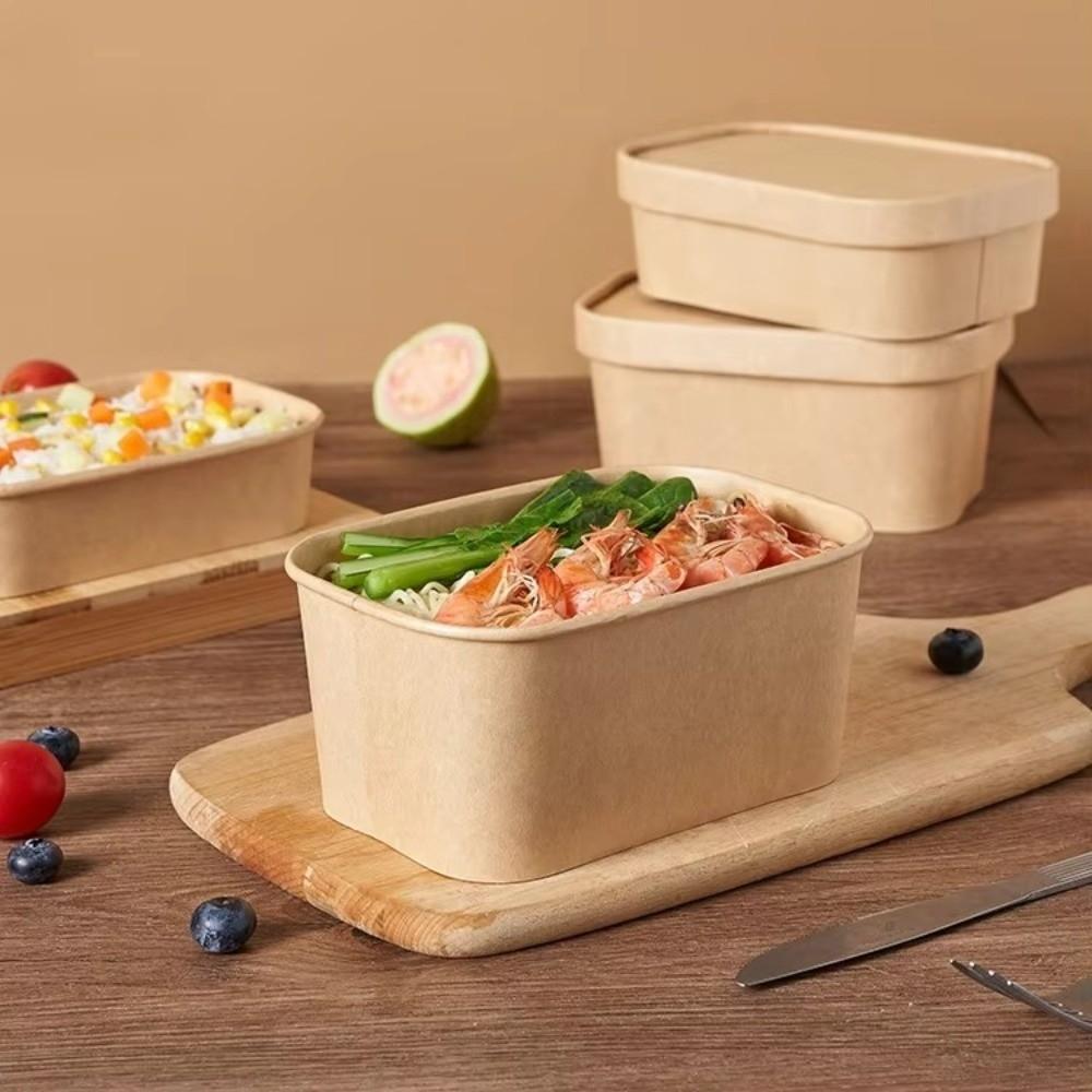 10PCS/Set Square Disposable Lunch Box with Lid Paper Kraft Paper Lunch Box Leak Proof Food Container Food Packing Box Household