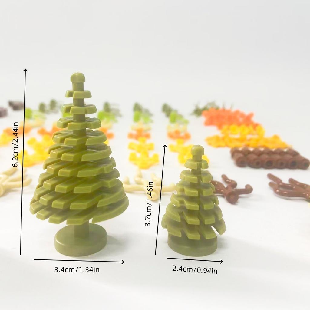 100PCS Autumn Plants MOC Building Blocks DIY Toys Mountain Pine Trees Grass Fallen Leaves Compatible Blocks Bricks