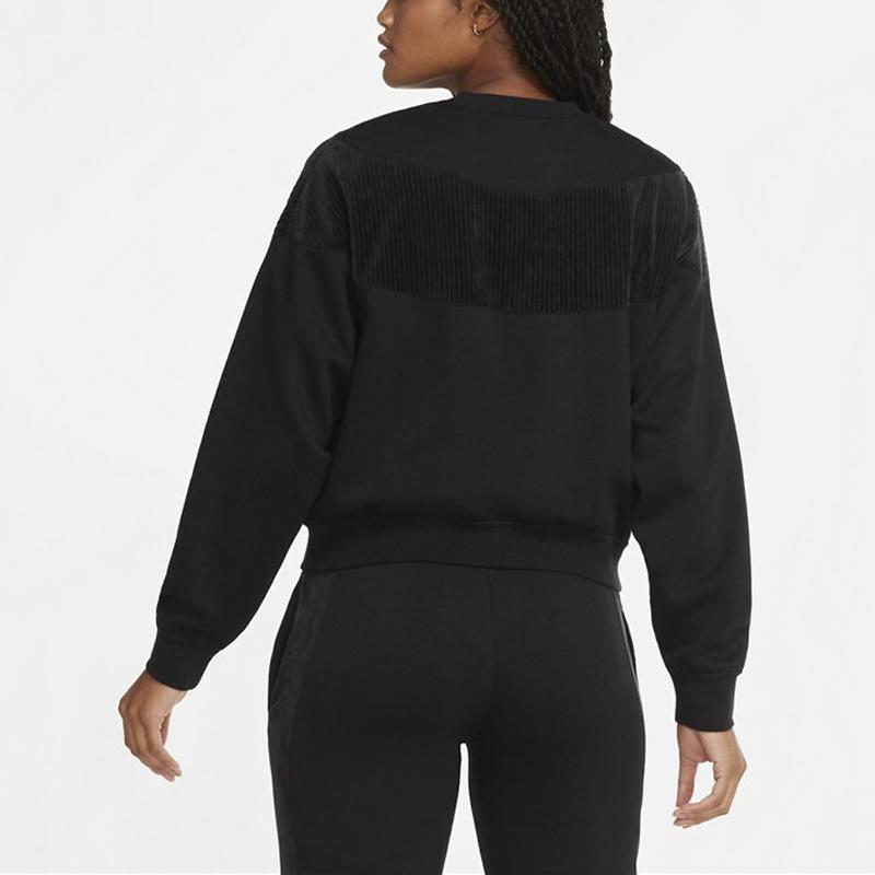 Nike Heritage Crew Velour Long Sleeve Sweatshirt Women Tops Black CZ1877-010