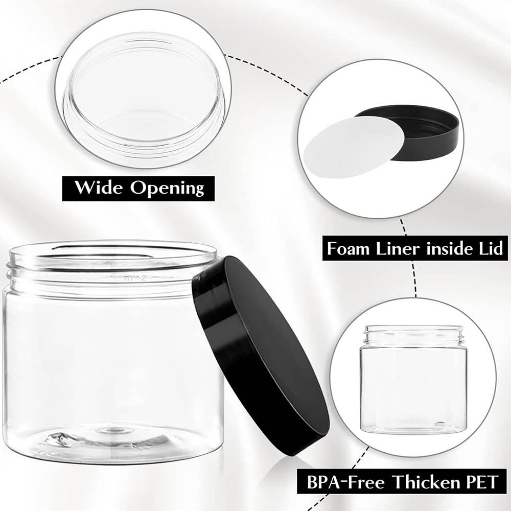 6 Oz Empty Plastic Jars with Lids & Labels, BPA Free Round Clear Containers for Lotion, Cream, Body Butter, Makeup & Travel