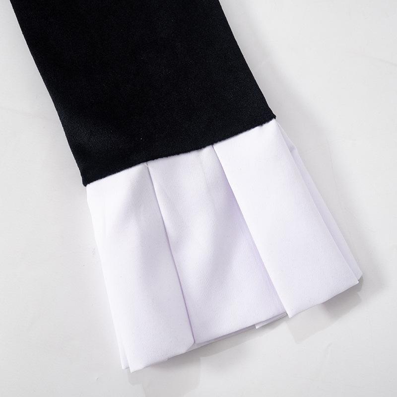 Women's Temperament Commuter Lapel Flared Long Sleeve Black and White Color Clash Long Dress