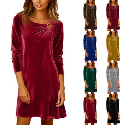 Robe en Velours pour Femmes Robe Décontractée Vintage à Manches Longues