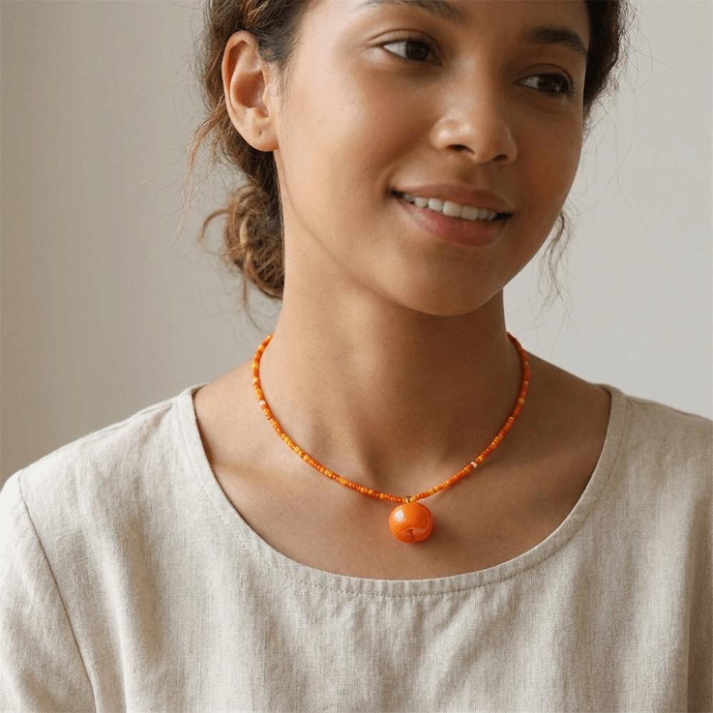 Various Fruit Pendant Necklace Rice Beads Pear Necklace Cute Persimmon Jewelry Gift
