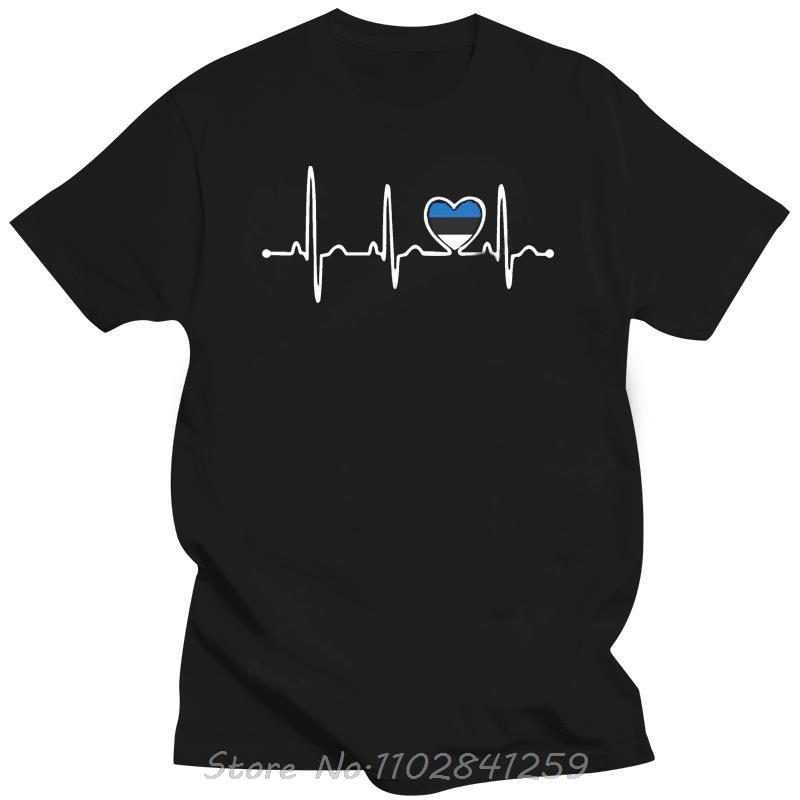 Estonia Country Flag Heartbeat Pride Tshirt Letters Classic Basic Solid Novelty Boy Girl T Shirt Summer Men Cotton Tshirt