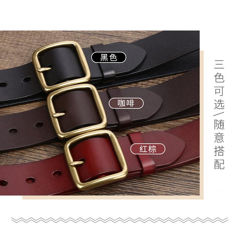 Belt Medium Business First Layer Cowhide Cowhide Copper Buckle Red Belt Genuine Leather Retro Buckle Fashion Universal Pin Buckle