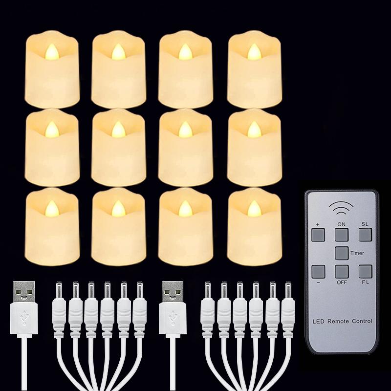 

USB Rechargeable Candles Timer Remote LED Christmas Candles Plastic Flameless Flicker For Wedding Home Decoration Candle Light white