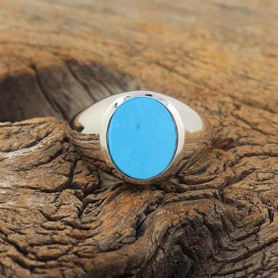 925 Sterling Silver Ring, Signet Silver Ring, Turquoise Men's Ring, Statement Rings for Men, Gift For Her Ring, Handmade Jewelry