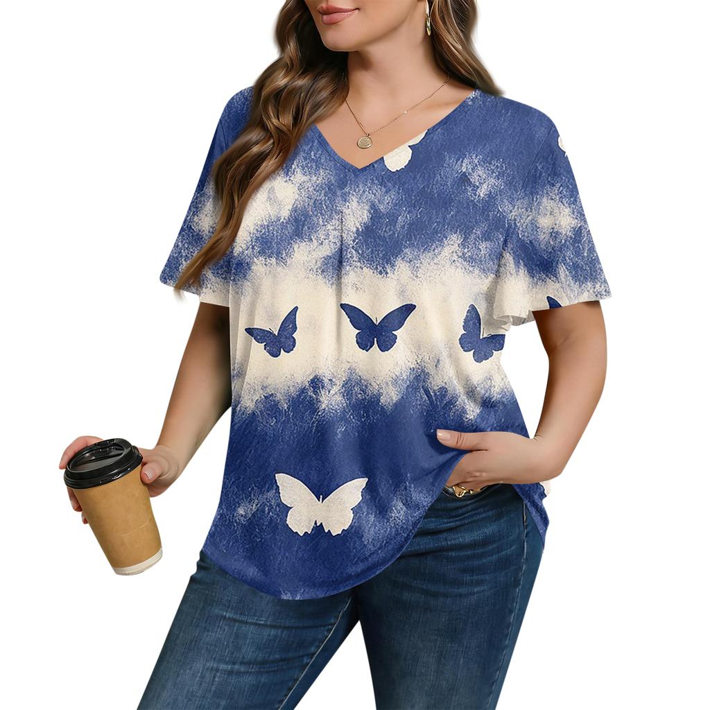Women's Plus Size Fashionable Casual Loose-Fit Short Sleeve Elegant V Neck Blouse For Work