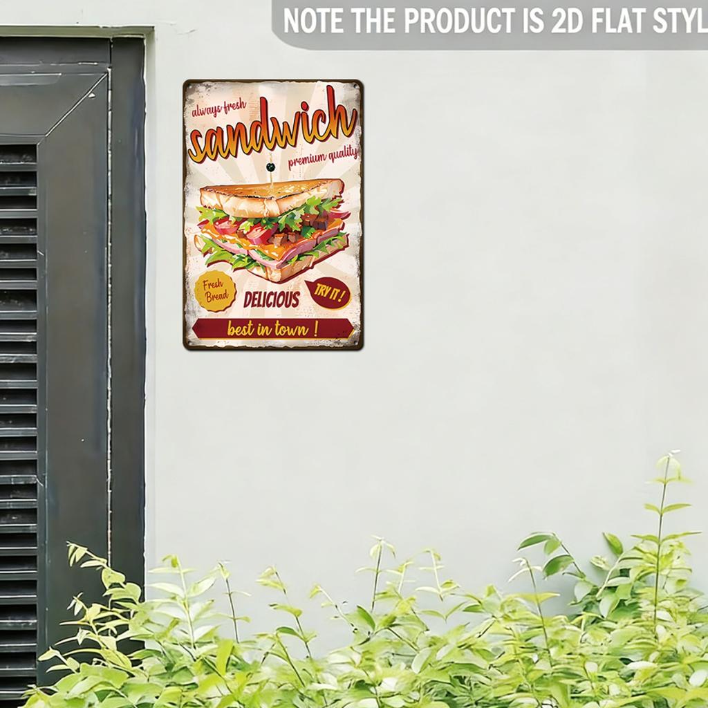 Vintage Delicious Sandwich Metal Wall Art X Inch Rustproof Weatherproof Indoor Outdoor Retro Kitchen Bar Man Cave Home Decor