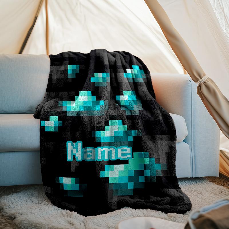 Personalized Custom Name Blanket - Minecraft Print Design,Blanket for Sofa,Bed,Travel,Camping - Soft and Warm, Great Gift