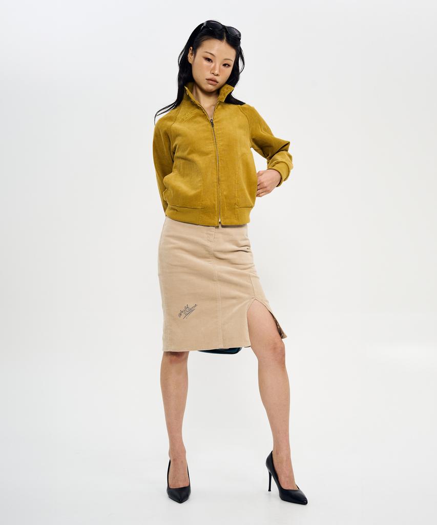 Woldeudillema Slit Corduroy Pencil Skirts (Beige)