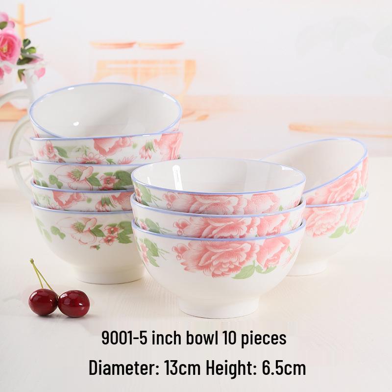 Retro Ceramic Porcelain Microwave-Safe Bowl Set - Chinese Style Tableware