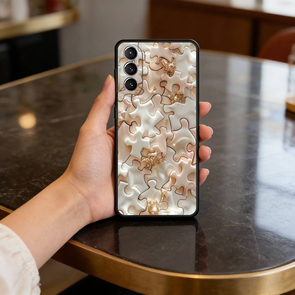 Autism Support Puzzle Pattern Phone Case For Samsung S25,24,23,22,30,21,10,9,Ultra,Plus,Lite,FE,4,5 G Soft Black Case