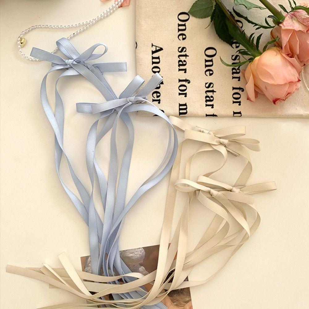 Cloth Bowknot Hair Tie Balletcore Y2k Hair Tie Trendy Long Ribbon Hair Clip  Headdress