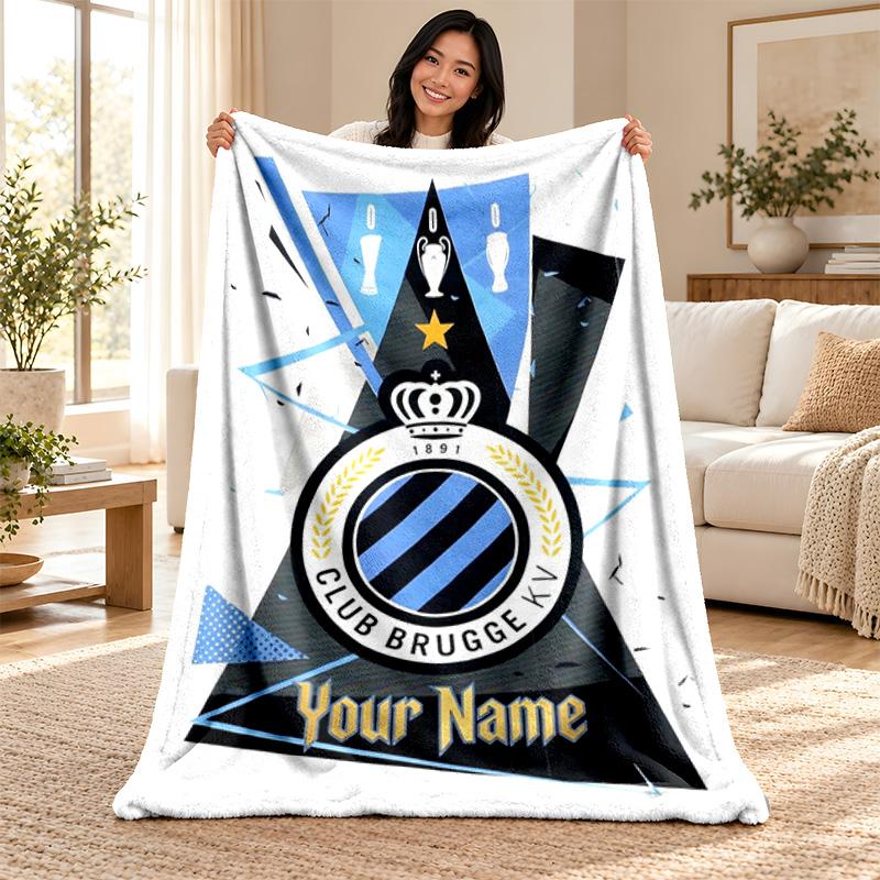 Club Brugge KV Custom Name Fleece Blanket Personalized Soft Cozy Throw Blanket Customized Gift for Birthday Christmas