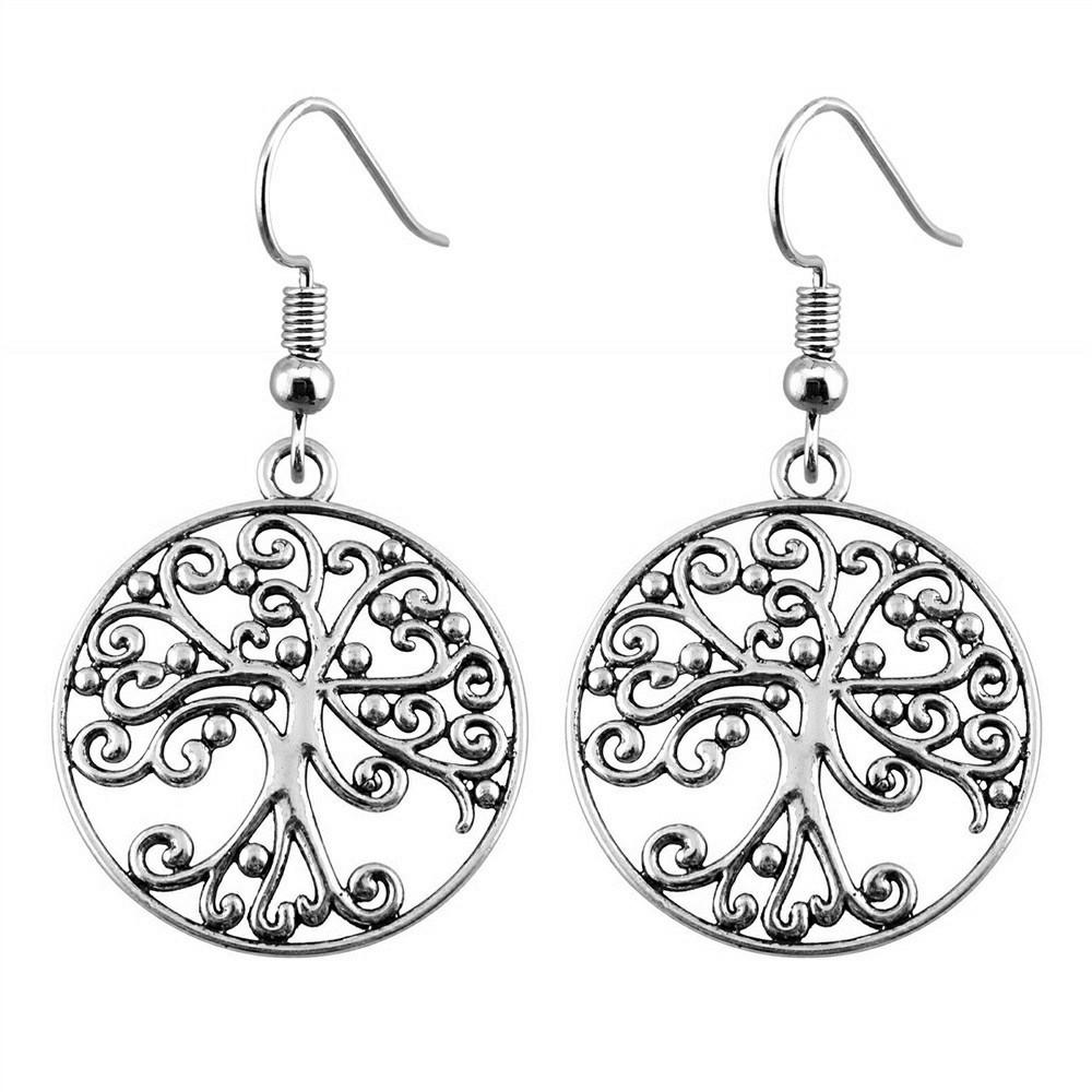 Tree Of Life Dangle Earrings Openwork Nature Boho Style Drop Jewelry For Female
