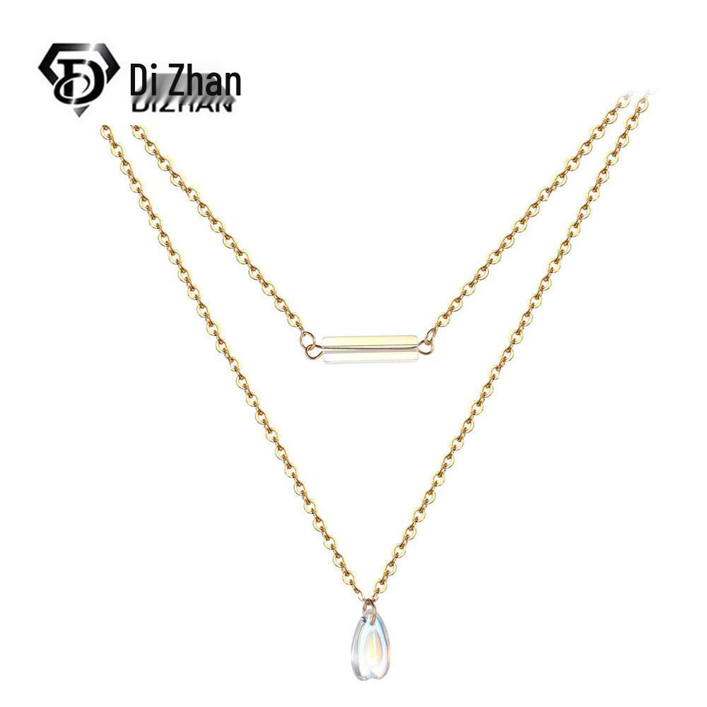 

Stainless Steel Double-Layer Ghost Pendant Necklace with Colorful Crystal Petal for Women