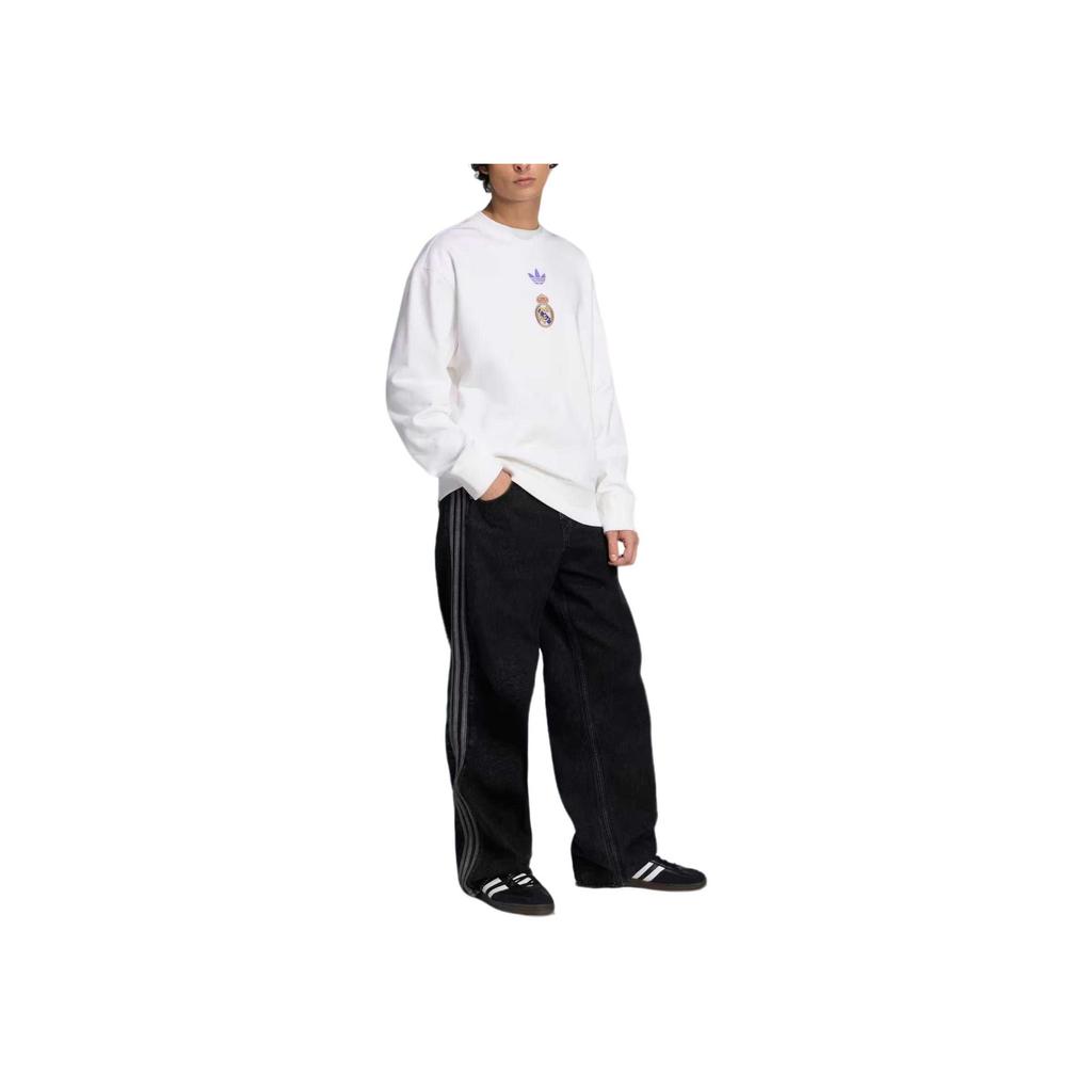 Adidas Originals Real Madrid Lfstlr Crew Sweatshirt Comfortable Skin-Friendly Round Neck Sweatshirt Men sweatshirt White KC7789