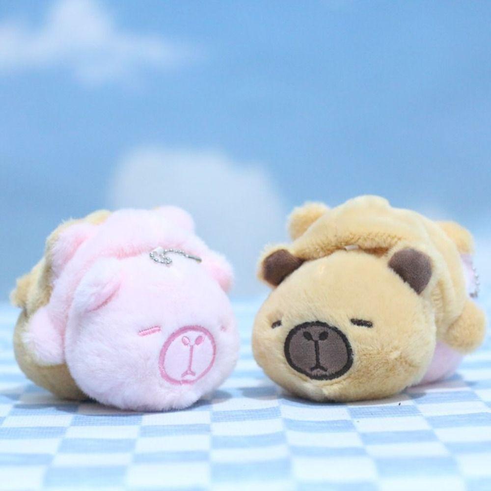 

Brown&Pink Capybara Plush Toy Keychain Flip Capybara Plush Keyring Girls коричневый/розовый