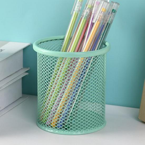 Creative Wrought Iron Mesh Pen Holder – Multifunctional Colored Desktop Stationery Organizer