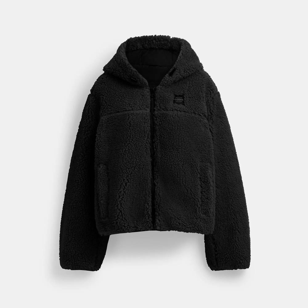 

Coach Tonal Sherpa Zip Hoodie In Recycled Polyester Black XSmall