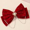 Elegante Samt-Fliege Haarspange mit Kristall und Imitationsperlen, Niedliches einfarbiges Quasten-Haaraccessoire, Perfektes Valentinstagsgeschenk für Mädchen