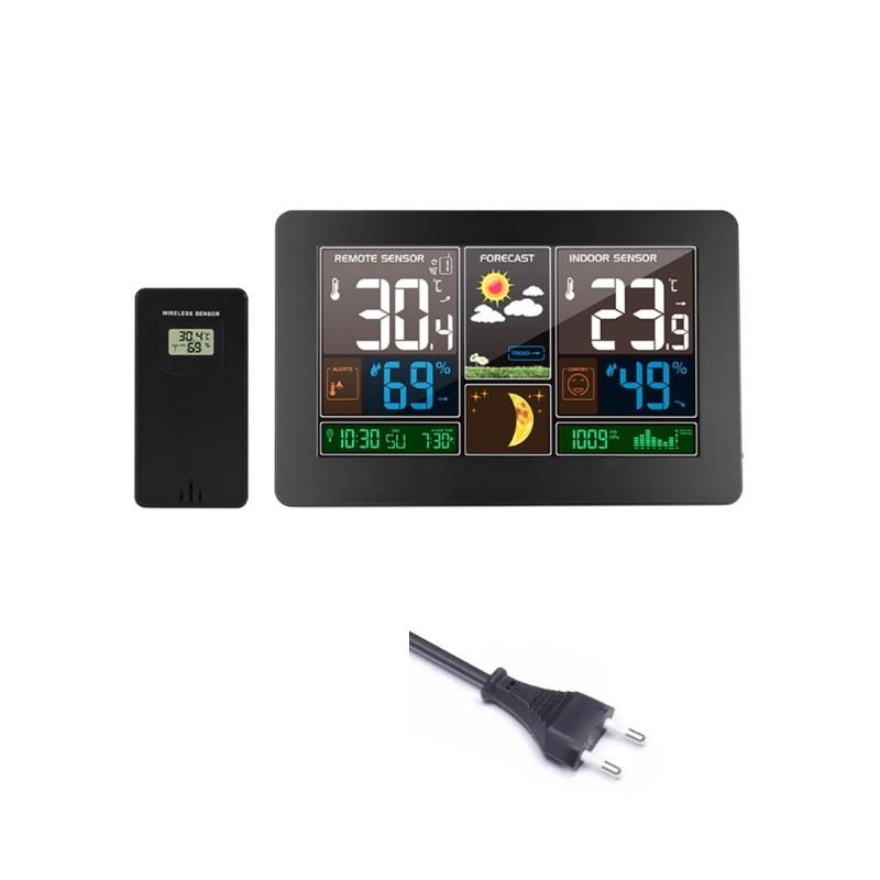 

Radio Sync Electronic Clock with Highly Definition Color Screen Indoor Outdoor Temperature Humidness Gauge Featuring Alarm Function and Simple Control