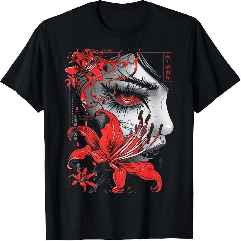 Japanese Anime Gothic Loose Anime Men's T-shirt Summer Straight Tube Men's and Women's Casual T
