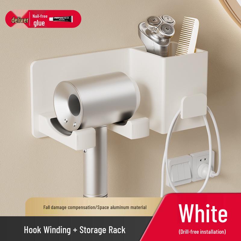 Punch-Free Wall-Mounted Hair Dryer Rack with Storage Shelf