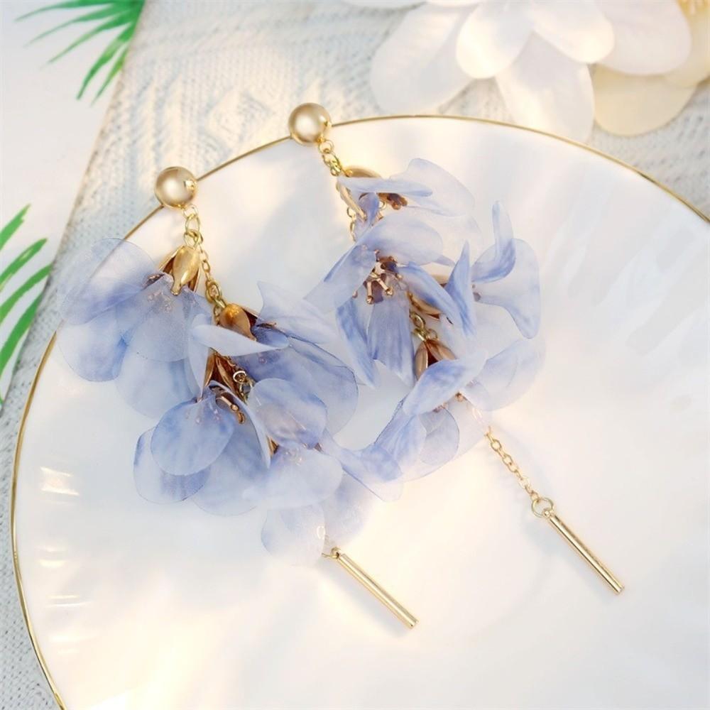 Sweet Flower Earrings Organza Yarn Mesh Earrings New Long Tassel Earrings  Women