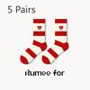 5 Pairs of Female Spring and Autumn Love Embroidery New Year Red Stockings