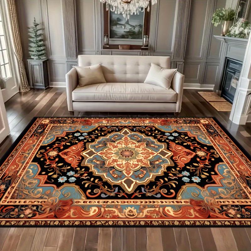 Vintage Persermuster Teppich Wohnzimmer Hochwertig Luxus Retro Teppich Rutschfest Große Fläche Schlafzimmer Dekora Teppich Lounge Matte Waschbar