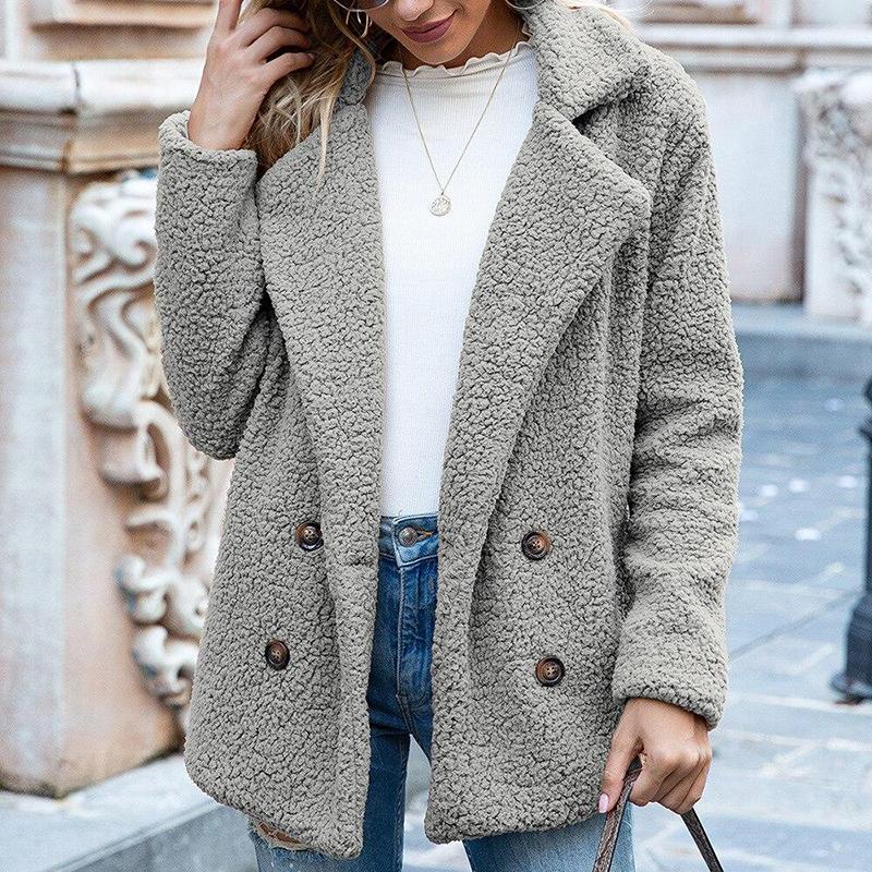 Elegante Nepbont Kasjmier Vrouwen Jas Herfst Winter Warm Effen Kleur Vrouwelijke Pluche Overjas Pocket Casual Teddy Bovenkleding 22942