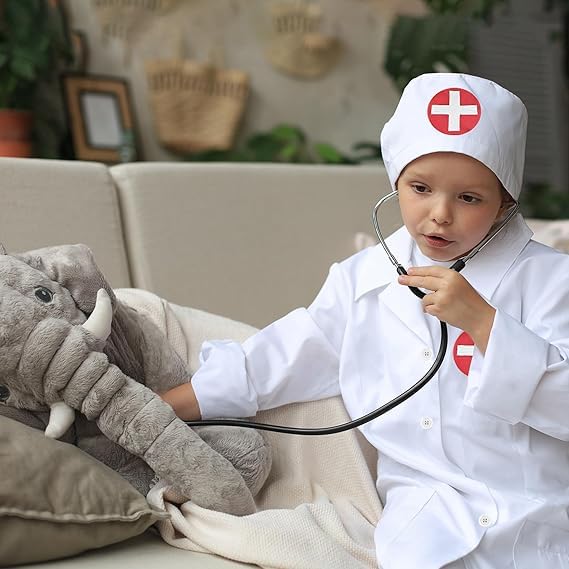 TTETNLY Kids Doctor Costume, Nurse Workwear, Preschool, Pretend Play, White Coat, Role Play, Performance Costume, Unisex (White)
