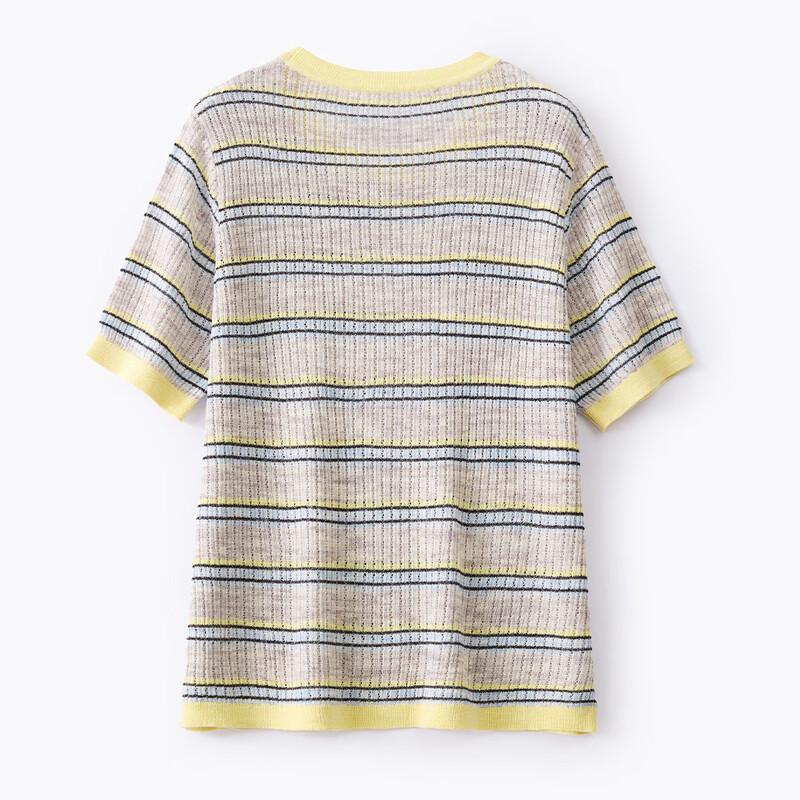 Women's Linen Blend Contrast Stripe Short Sleeve Knitted T-Shirt
